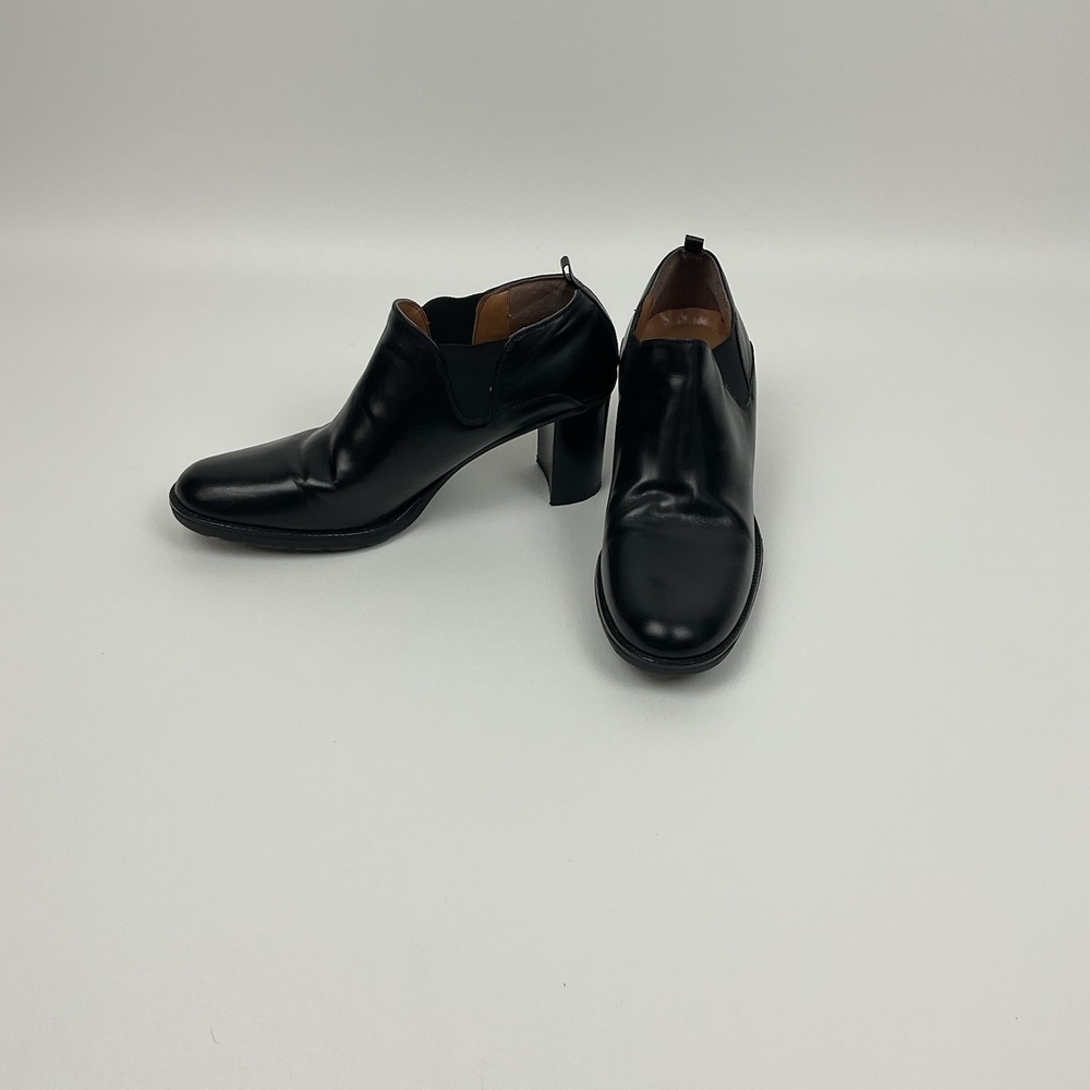 Bass Womens Black Leather Heeled‎ Loafers Size 95M Slip On Dress Work Shoes